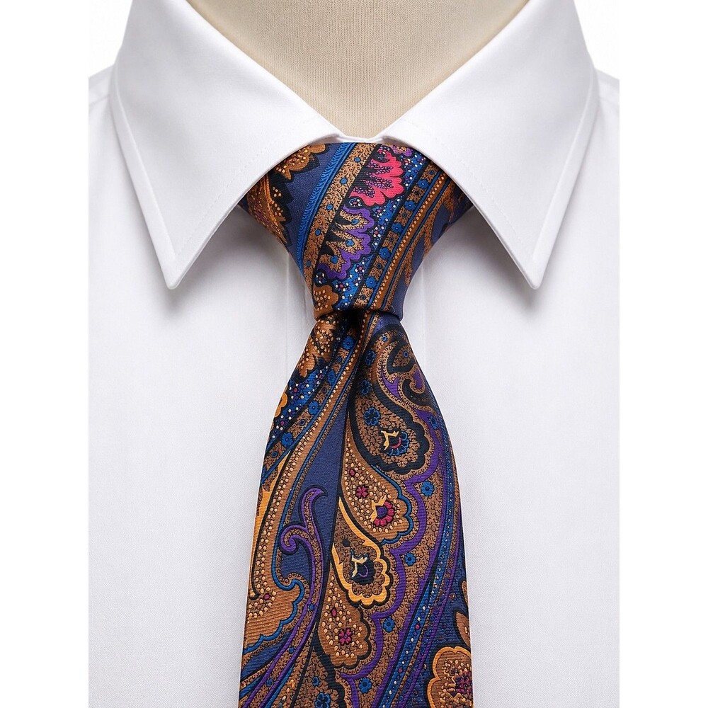 Cremieux Handmade in the USA Dress Tie Large Paisley Blue Gold Pink Purple